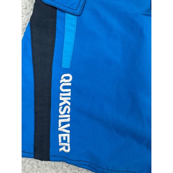 Quiksilver Mens 34 Blue & Black Board Shorts Swim Surf Beach Polyester W/Logo - Picture 2 of 12